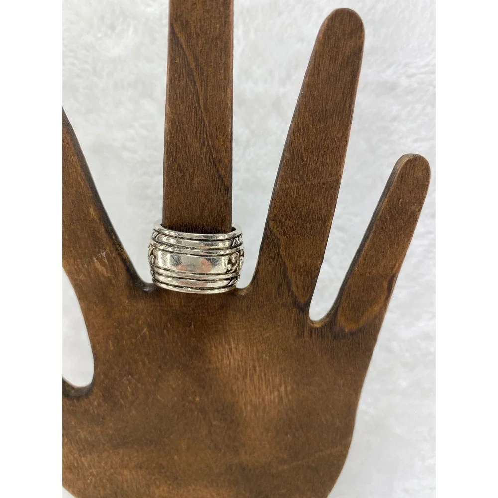 Vintage Sterling Silver 925‎ Ring with Black Onyx Stone Ornate Band
